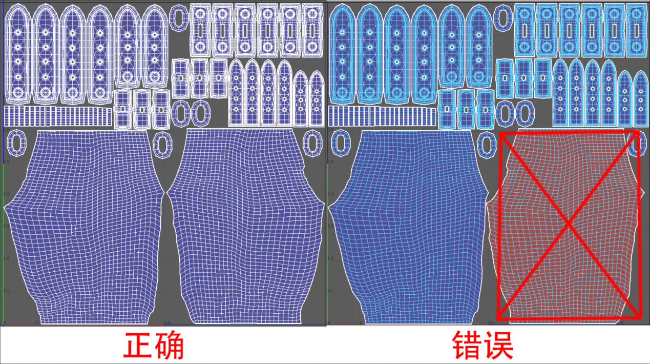 Maya中蓝色方向表示UV前面，尽可能为蓝色显示